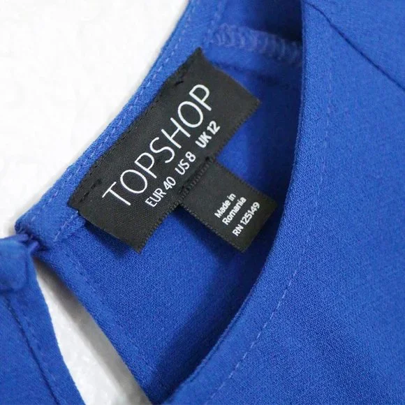 Topshop Dress Wide Half Sleeves Knot Tie Front Cobalt Royal Blue Mini Dress US 8 - Picture 12 of 16